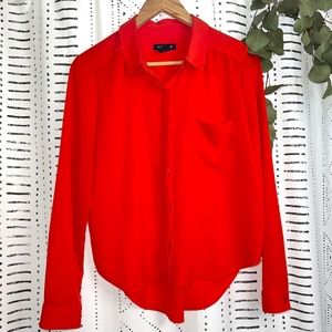 trouve nordstrom red button down long sleeve blouse top front pocket